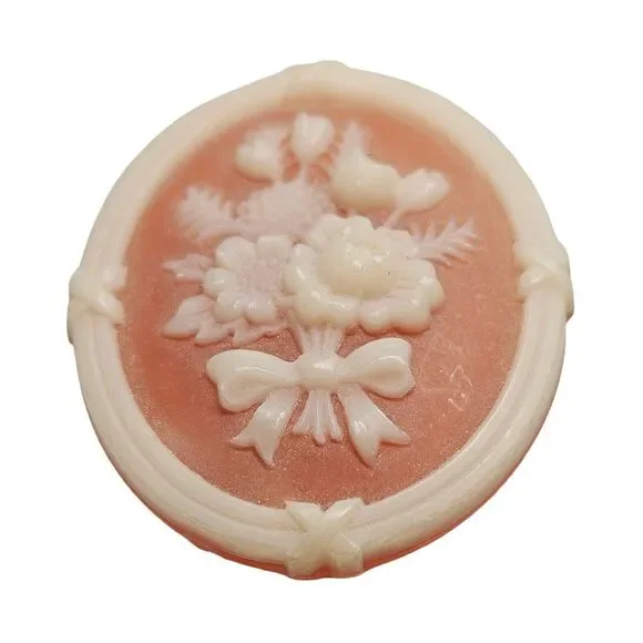 Raised Bouquet Flowers Brooch Framed Cameo Oval Shaped Vtg Floral Pin Revival - Picture 4 of 7